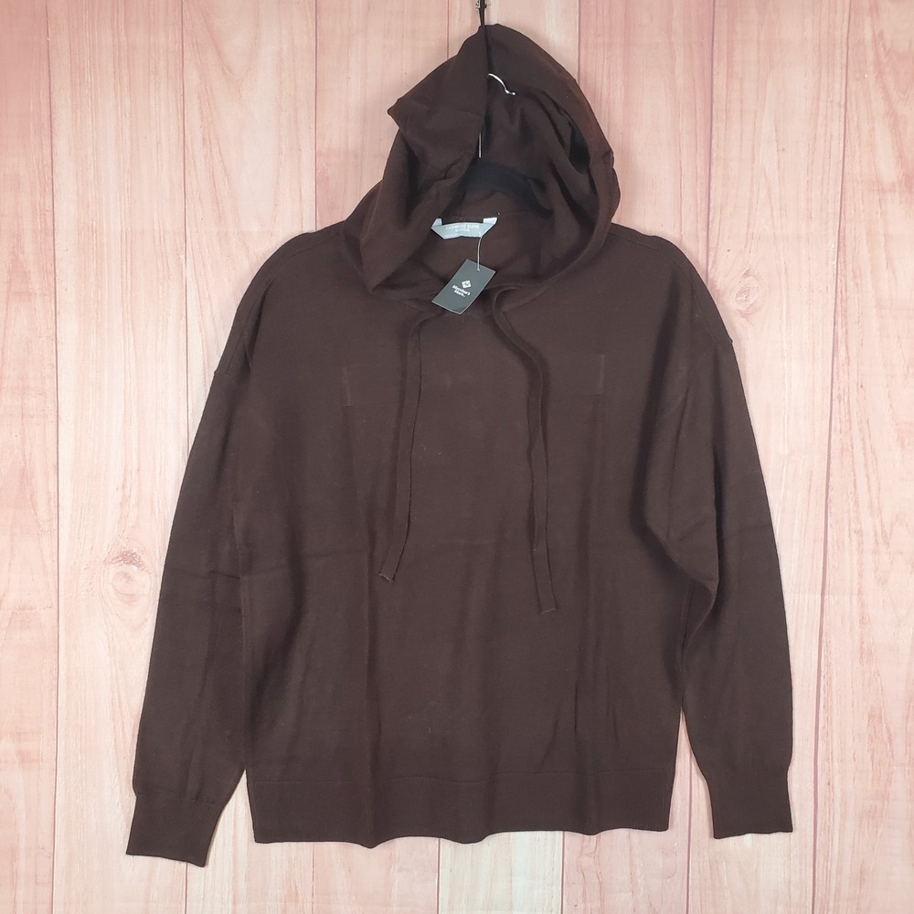 Members‎ Mark Cashmere Blend Hoodie Womens Small Brown Nylon Knit Ribbed Winter
